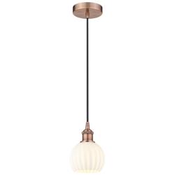 Edison 6" Wide Antique Copper Corded Mini Pendant w/ White Venetian Sh