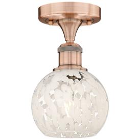 Edison 6" Wide Antique Copper Semi-Flush Mount With White Mouchette Sh Edison 6" Wide Antique Copper Semi-Flush Mount With White Mouchette Sh