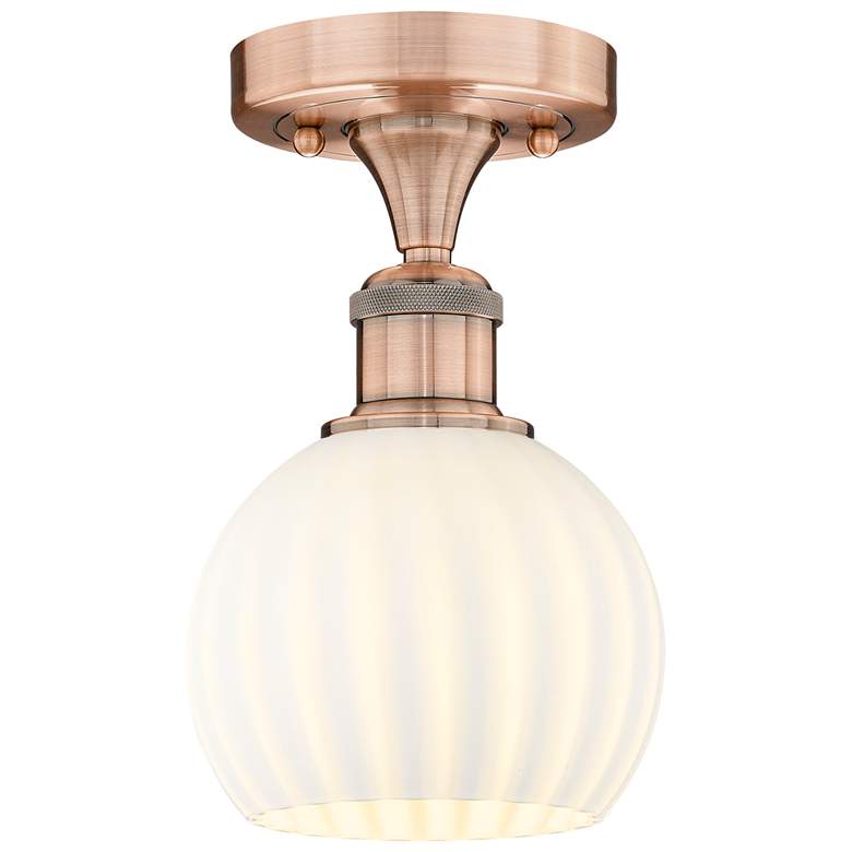 Image 1 Edison 6" Wide Antique Copper Semi-Flush Mount With White Venetian Sha
