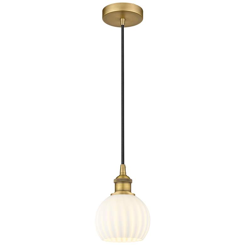 Image 1 Edison 6" Wide Brushed Brass Cord Hung Mini Pendant w/ White Venetian