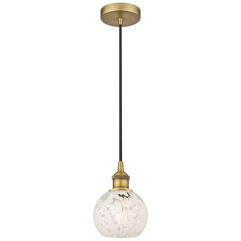 Image 1 Edison 6" Wide Brushed Brass Corded Mini Pendant w/ White Mouchette Sh
