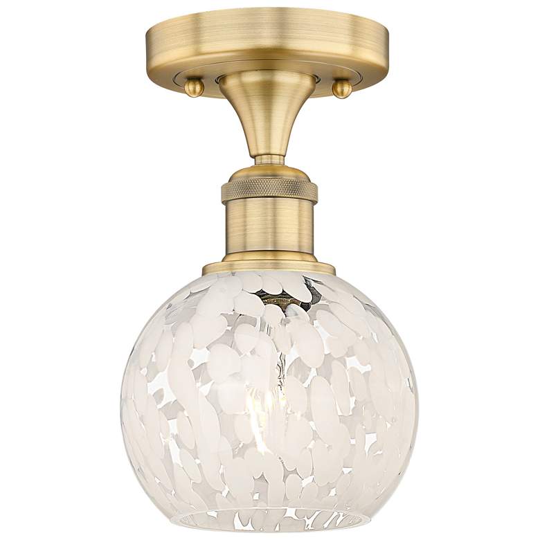 Image 1 Edison 6" Wide Brushed Brass Semi-Flush Mount With White Mouchette Sha