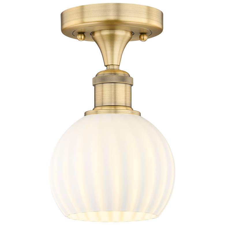 Image 1 Edison 6" Wide Brushed Brass Semi-Flush Mount With White Venetian Shad