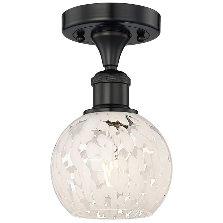Image 1 Edison 6" Wide Matte Black Semi-Flush Mount With White Mouchette Shade