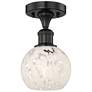 Edison 6" Wide Matte Black Semi-Flush Mount With White Mouchette Shade
