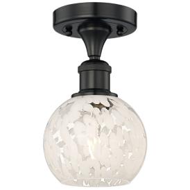 Edison 6" Wide Matte Black Semi-Flush Mount With White Mouchette Shade Edison 6" Wide Matte Black Semi-Flush Mount With White Mouchette Shade