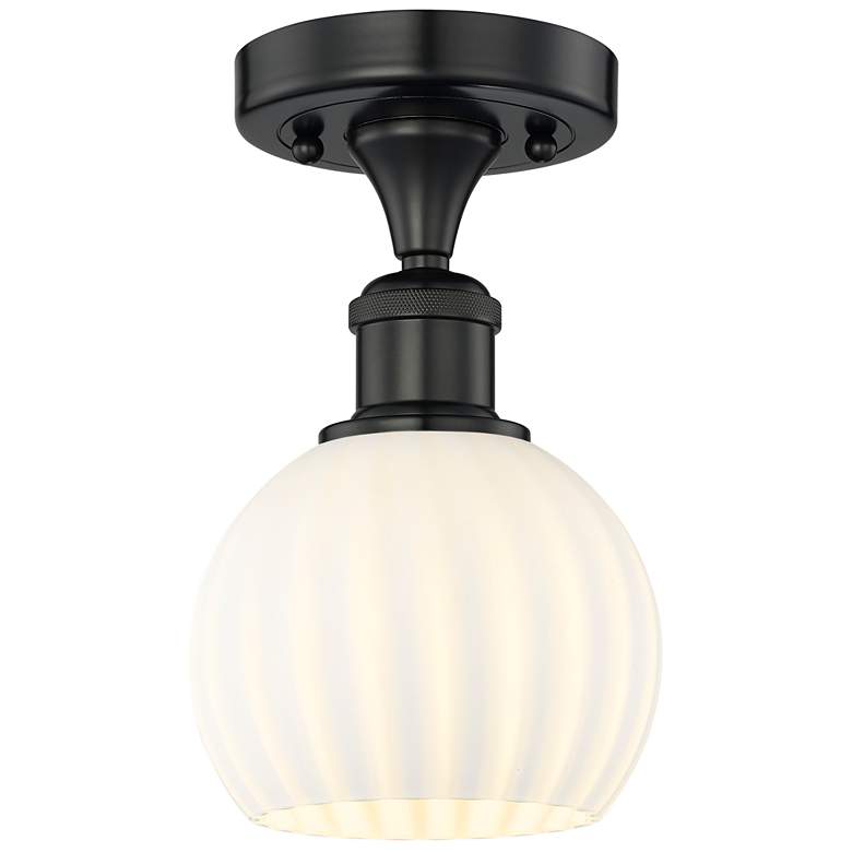 Image 1 Edison 6" Wide Matte Black Semi-Flush Mount With White Venetian Shade