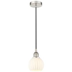 Edison 6" Wide Polished Nickel Corded Mini Pendant w/ White Venetian S