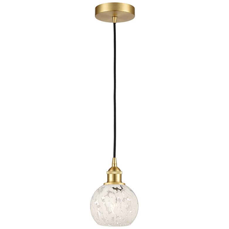 Image 1 Edison 6" Wide Satin Gold Cord Hung Mini Pendant With White Mouchette