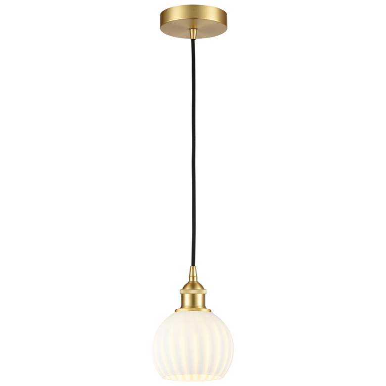 Image 1 Edison 6" Wide Satin Gold Cord Hung Mini Pendant With White Venetian S