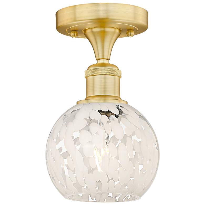 Image 1 Edison 6" Wide Satin Gold Semi-Flush Mount With White Mouchette Shade