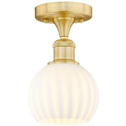 Edison 6" Wide Satin Gold Semi-Flush Mount With White Venetian Shade
