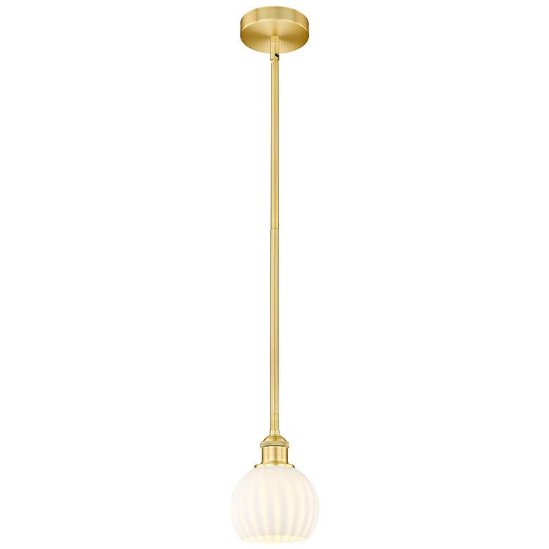 Image 1 Edison 6" Wide Satin Gold Stem Hung Mini Pendant With White Venetian S