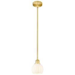 Edison 6" Wide Satin Gold Stem Hung Mini Pendant With White Venetian S