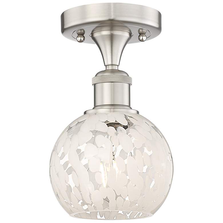 Image 1 Edison 6"W Brushed Satin Nickel Semi-Flush Mount w/ White Mouchette Sh