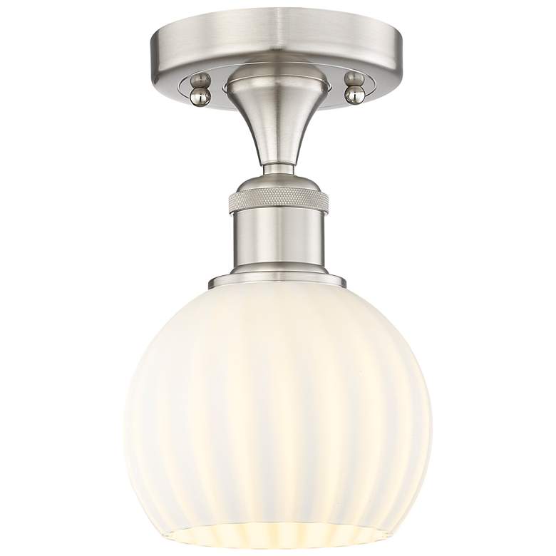 Image 1 Edison 6"W Brushed Satin Nickel Semi-Flush Mount w/ White Venetian Sha