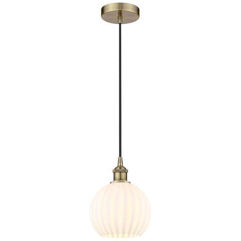 Image 1 Edison 8" Wide Antique Brass Cord Hung Mini Pendant w/ White Venetian