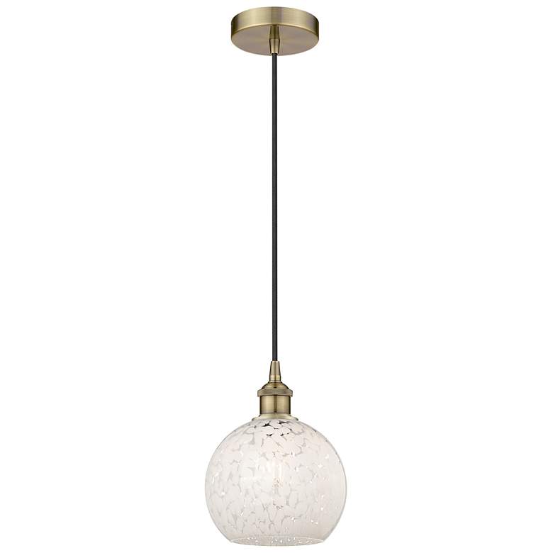 Image 1 Edison 8" Wide Antique Brass Corded Mini Pendant w/ White Mouchette Sh