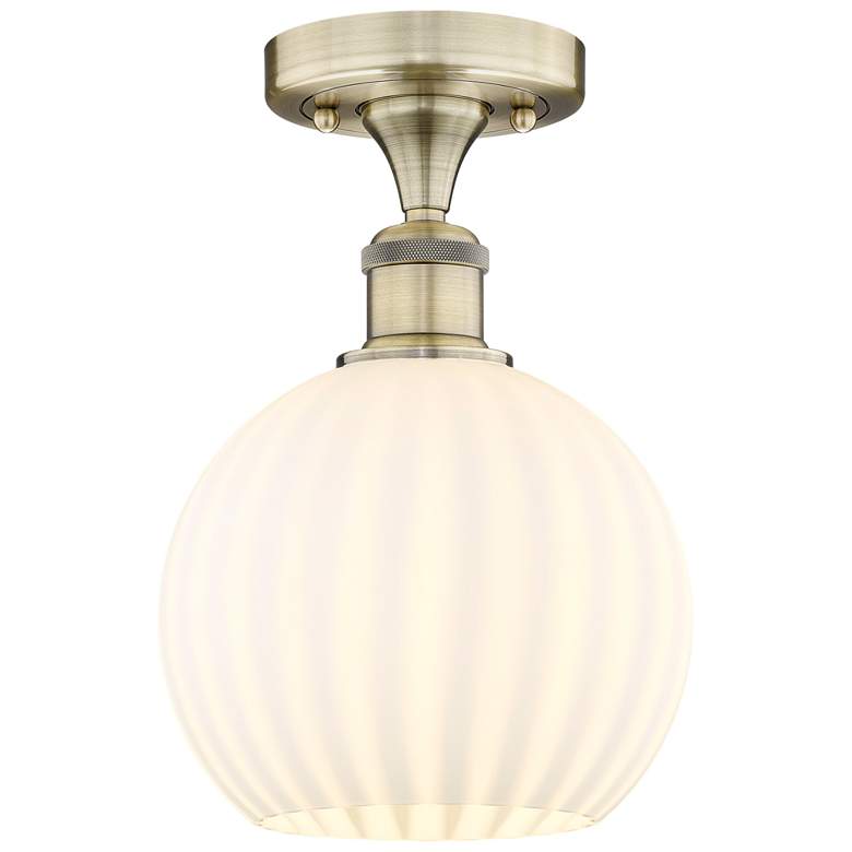 Image 1 Edison 8" Wide Antique Brass Semi-Flush Mount With White Venetian Shad
