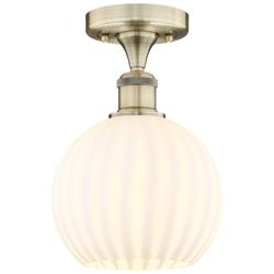 Edison 8" Wide Antique Brass Semi-Flush Mount With White Venetian Shad