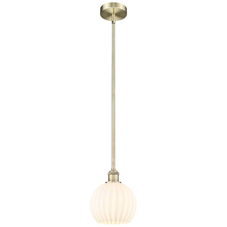 Image 1 Edison 8" Wide Antique Brass Stem Hung Mini Pendant w/ White Venetian