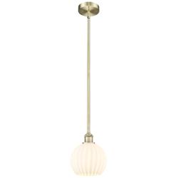 Edison 8" Wide Antique Brass Stem Hung Mini Pendant w/ White Venetian