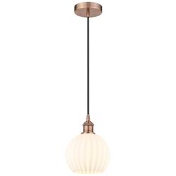 Edison 8" Wide Antique Copper Corded Mini Pendant w/ White Venetian Sh