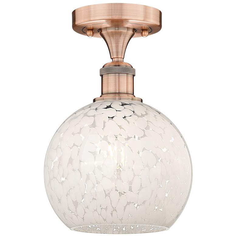 Image 1 Edison 8" Wide Antique Copper Semi-Flush Mount With White Mouchette Sh
