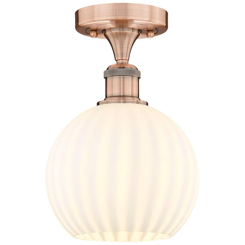 Image 1 Edison 8" Wide Antique Copper Semi-Flush Mount With White Venetian Sha