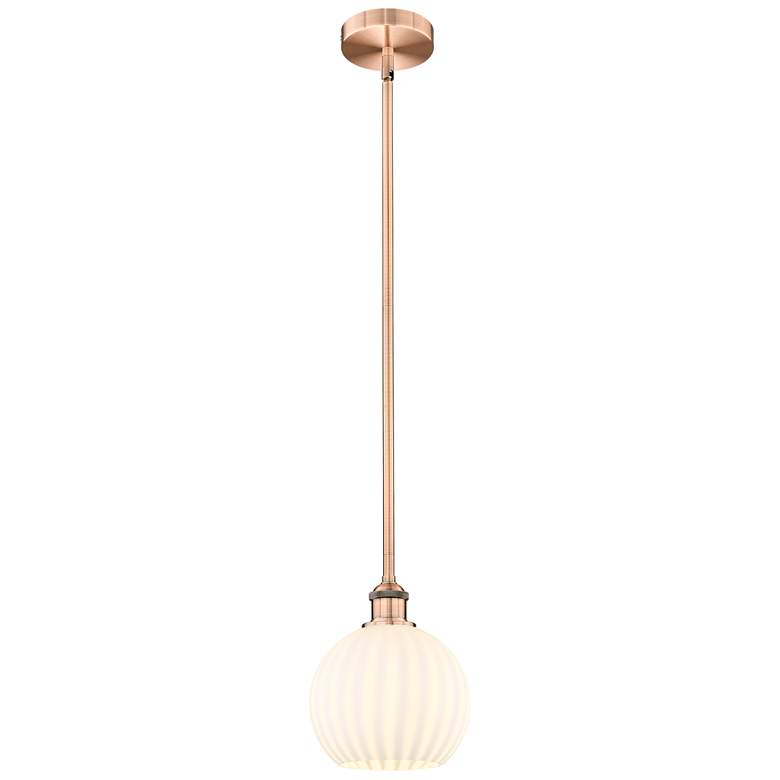 Image 1 Edison 8" Wide Antique Copper Stemmed Mini Pendant w/ White Venetian S
