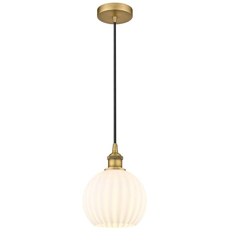 Image 1 Edison 8" Wide Brushed Brass Cord Hung Mini Pendant w/ White Venetian