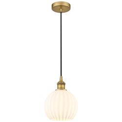 Edison 8" Wide Brushed Brass Cord Hung Mini Pendant w/ White Venetian