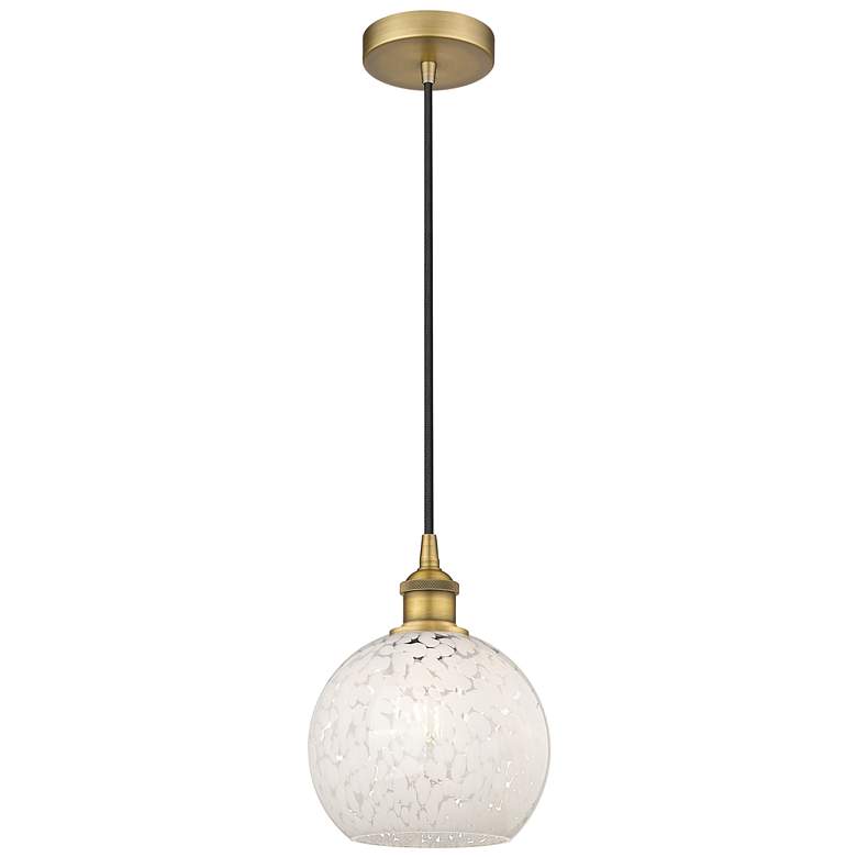 Image 1 Edison 8" Wide Brushed Brass Corded Mini Pendant w/ White Mouchette Sh