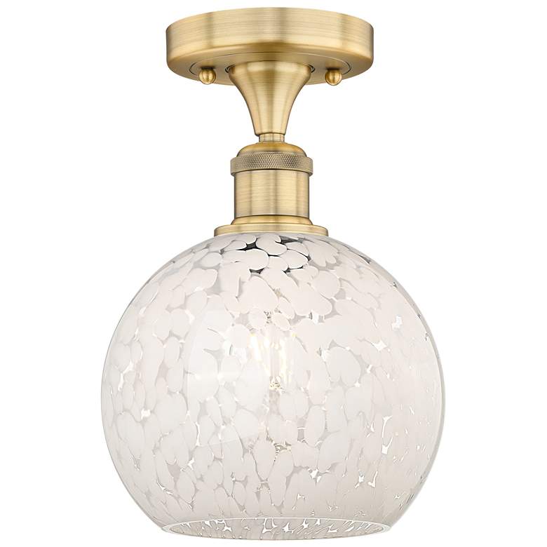 Image 1 Edison 8" Wide Brushed Brass Semi-Flush Mount With White Mouchette Sha