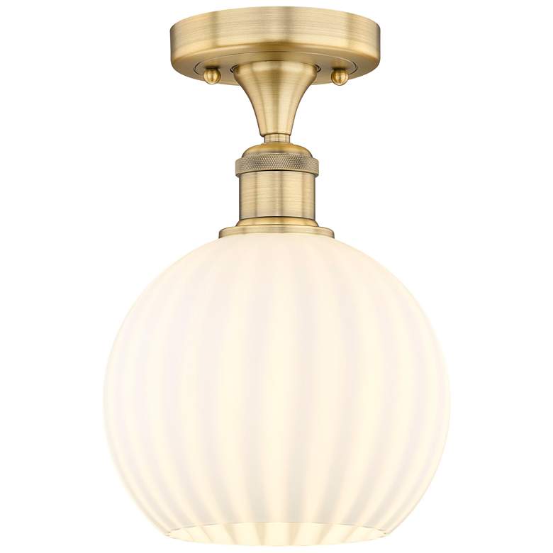 Image 1 Edison 8" Wide Brushed Brass Semi-Flush Mount With White Venetian Shad