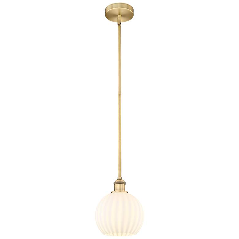 Image 1 Edison 8" Wide Brushed Brass Stem Hung Mini Pendant w/ White Venetian