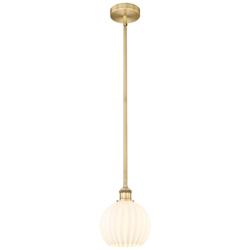 Edison 8" Wide Brushed Brass Stem Hung Mini Pendant w/ White Venetian