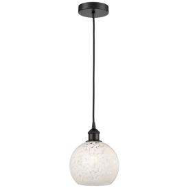 Edison 8" Wide Matte Black Cord Hung Mini Pendant w/ White Mouchette S Edison 8" Wide Matte Black Cord Hung Mini Pendant w/ White Mouchette S