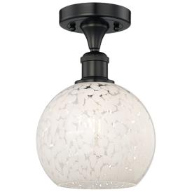 Edison 8" Wide Matte Black Semi-Flush Mount With White Mouchette Shade Edison 8" Wide Matte Black Semi-Flush Mount With White Mouchette Shade