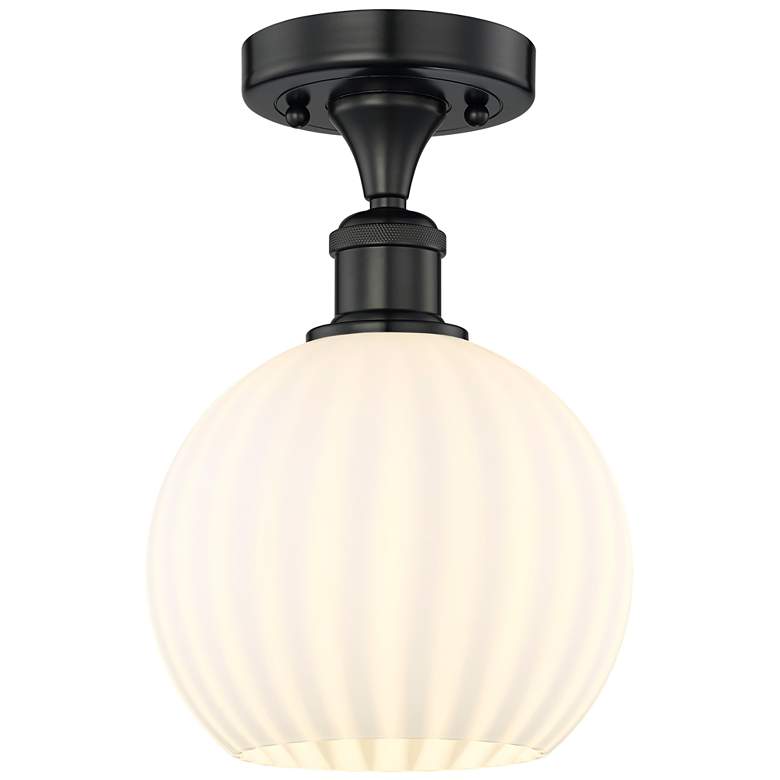 Image 1 Edison 8" Wide Matte Black Semi-Flush Mount With White Venetian Shade