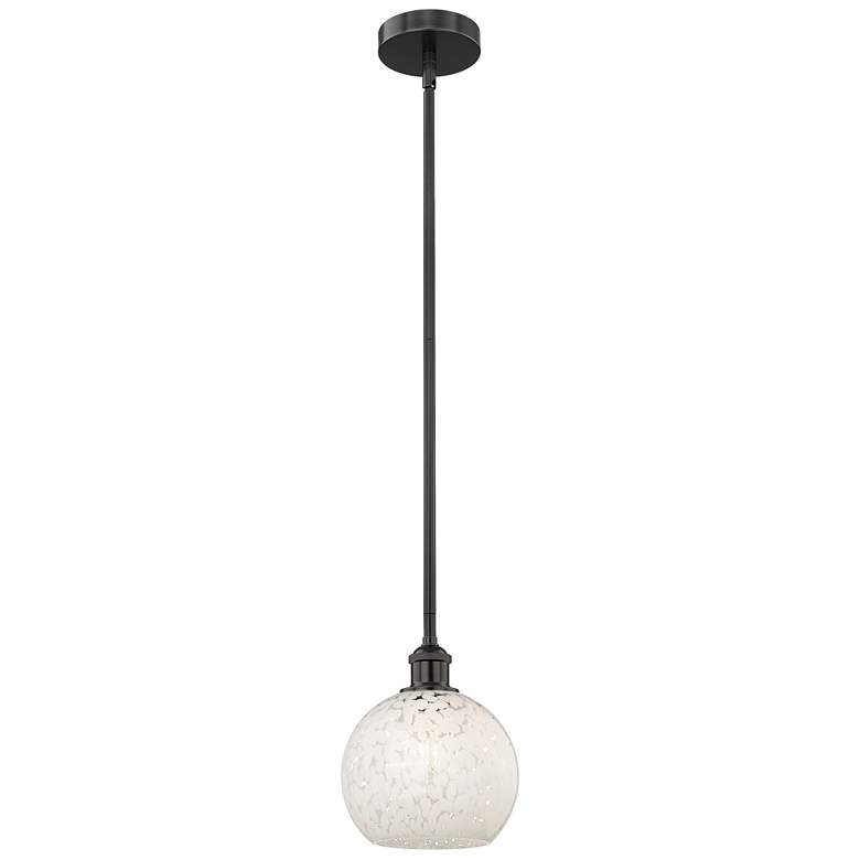 Image 1 Edison 8" Wide Matte Black Stem Hung Mini Pendant w/ White Mouchette S