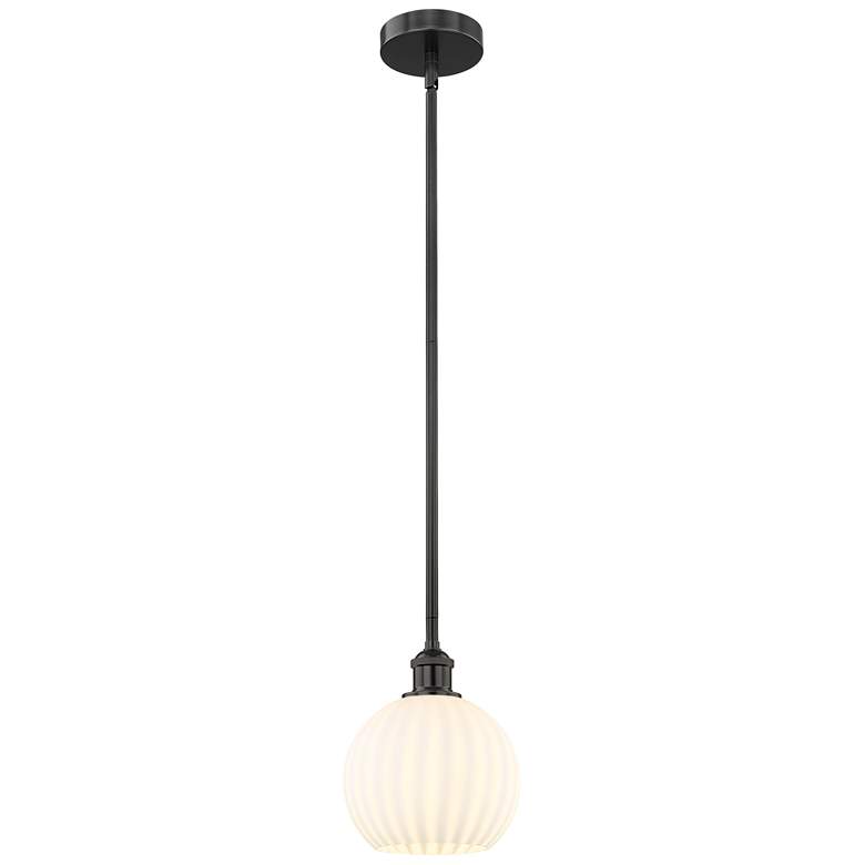 Image 1 Edison 8" Wide Matte Black Stem Hung Mini Pendant With White Venetian