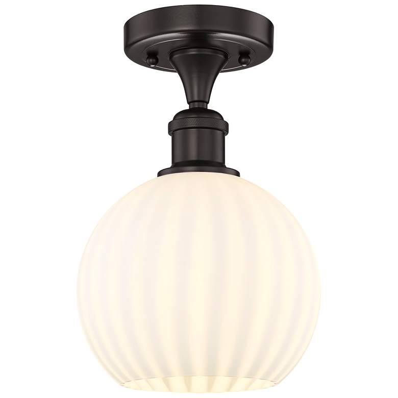 Image 1 Edison 8" Wide Oil Rubbed Bronze Semi-Flush Mount With White Venetian