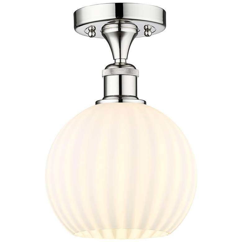 Image 1 Edison 8" Wide Polished Chrome Semi-Flush Mount With White Venetian Sh