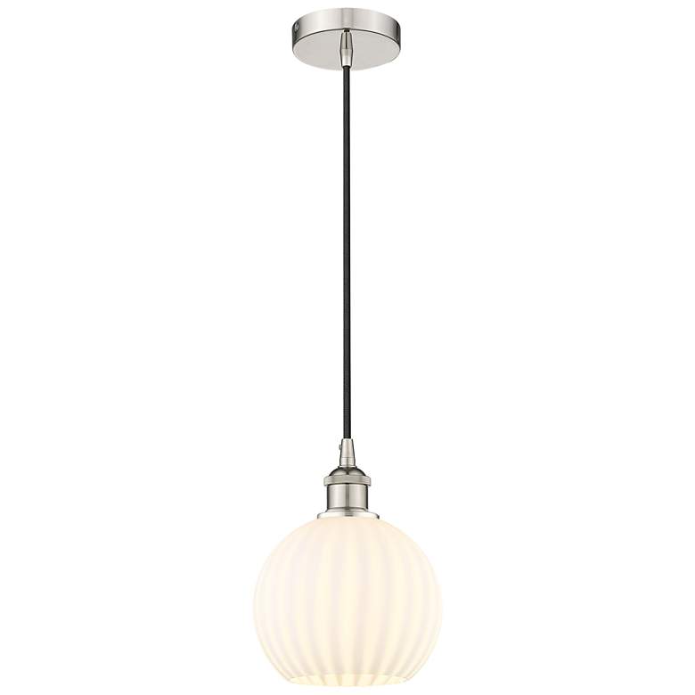 Image 1 Edison 8" Wide Polished Nickel Corded Mini Pendant w/ White Venetian S