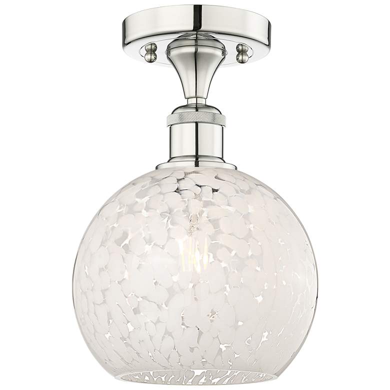 Image 1 Edison 8" Wide Polished Nickel Semi-Flush Mount With White Mouchette S