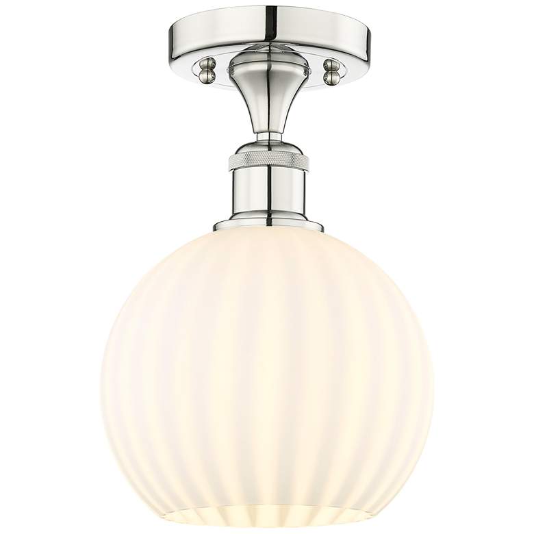 Image 1 Edison 8" Wide Polished Nickel Semi-Flush Mount With White Venetian Sh