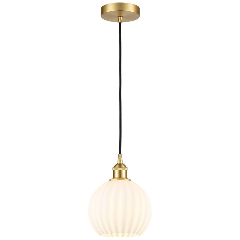 Image 1 Edison 8" Wide Satin Gold Cord Hung Mini Pendant With White Venetian S