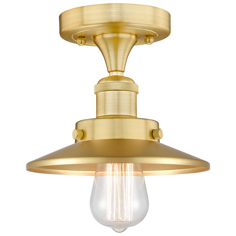 Image 1 Edison 8" Wide Satin Gold Semi.Flush Mount With Short Satin Gold Shade