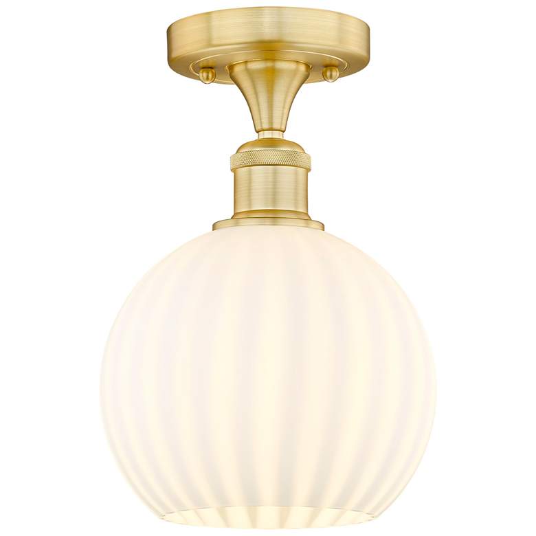 Image 1 Edison 8" Wide Satin Gold Semi-Flush Mount With White Venetian Shade